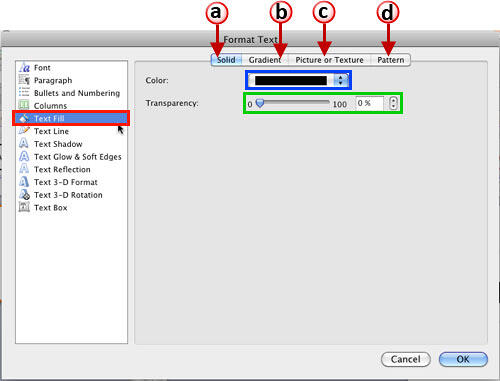 Text Fill options within Format Text dialog box - Indezine Text Fill options within Format Text dialog box