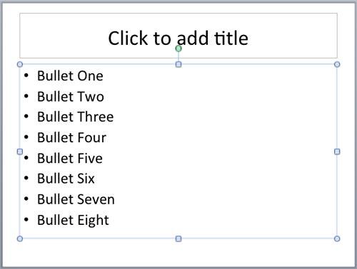 Placeholder with bulleted paragraph selected