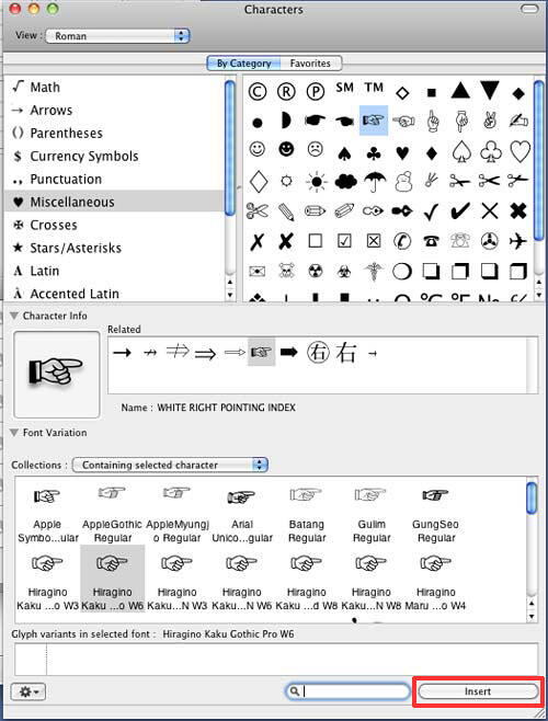 Character selected within the Characters dialog box - Indezine Character selected within the Characters dialog box