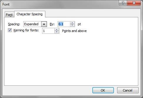 Character Spacing tab within the Font dialog box