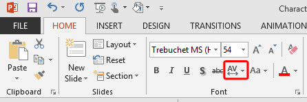 Character Spacing button - Indezine Character Spacing button