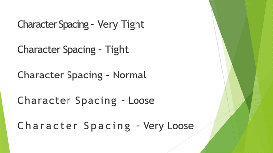 Text applied with various Character Spacing options - Indezine Text applied with various Character Spacing options