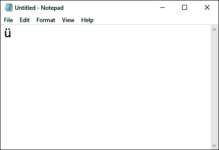 Use Notepad to type in the ü (u umlaut) character