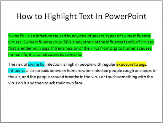 Text highlighted within a PowerPoint Slide