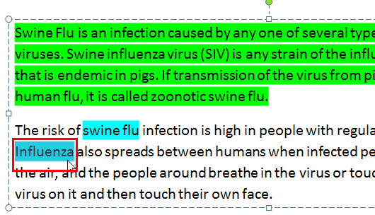 Highlighted text is selected