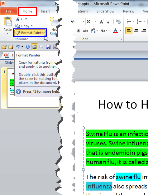 Format Painter button - Indezine Format Painter button