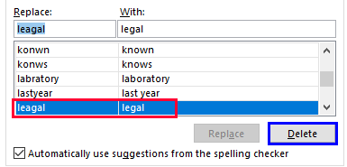 Word pair selected for deletion
