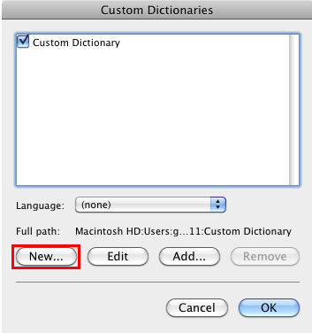 New button within Custom Dictionaries dialog box