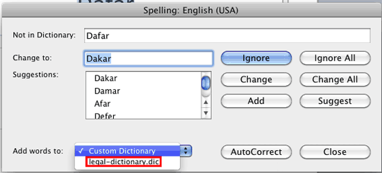 New dictionary within Spelling dialog box