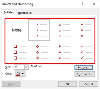 Customize the Bullet Size and Color in PowerPoint 2016 for Windows