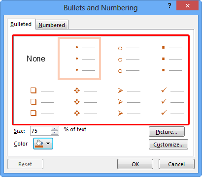 Color of the bullets changed within the Bullets and Numbering dialog box - Indezine Color of the bullets changed within the Bullets and Numbering dialog box