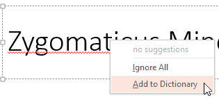 Add to Dictionary option selected