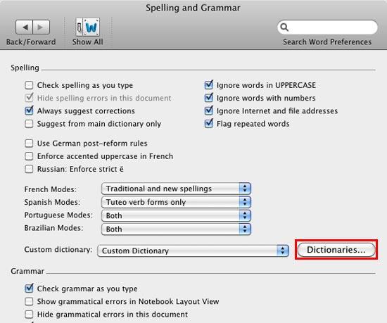 how to add a custom dictionary in word mac
