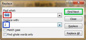 Words typed within Replace dialog box
