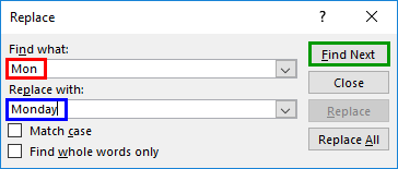Words typed within Replace dialog box - Indezine Words typed within Replace dialog box