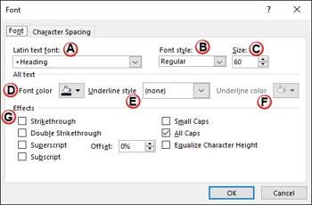 Font Dialog box in PowerPoint 2016 for Windows