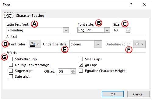 Font dialog box