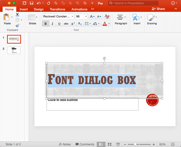 where is the font dialog box launcher in word for mac