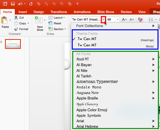 switch default font on powerpoint for mac