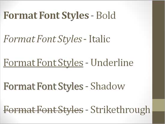 Font Styles applied to the text