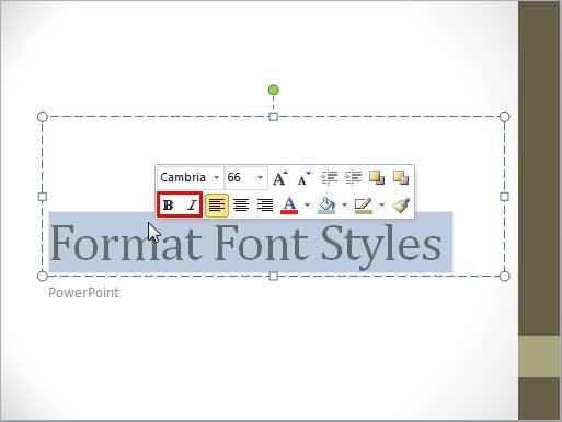 keyboard shortcut for italics in powerpoint