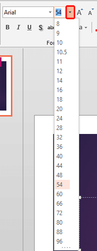 Font Size drop-down gallery