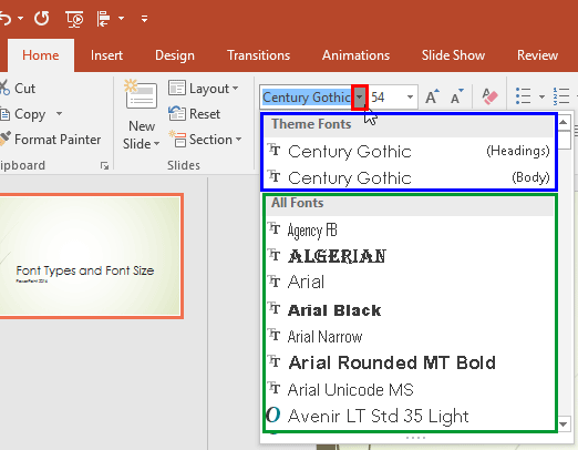 microsoft presentation font size