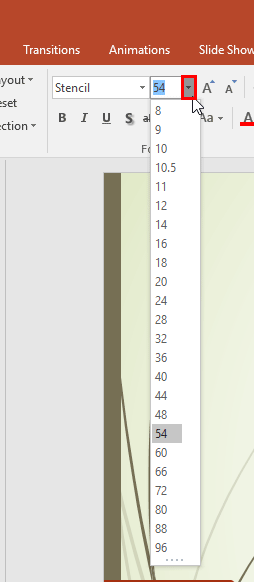 Font Size drop-down gallery - Indezine Font Size drop-down gallery