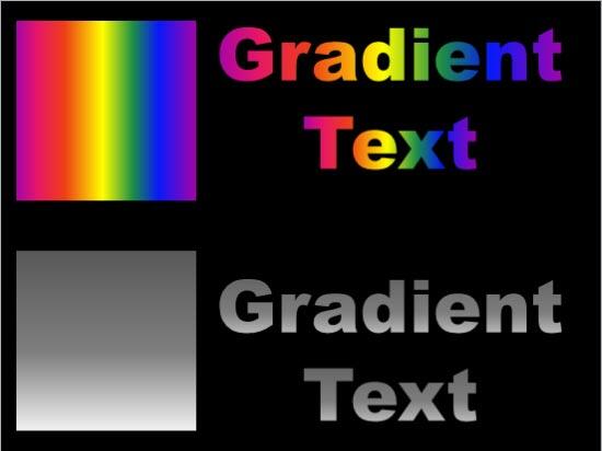 Two examples of gradient fills for text