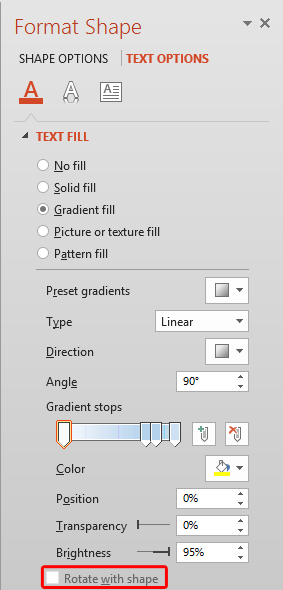 Gradient fill options within Format Shape task pane