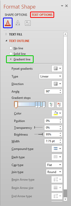 Gradient line options within the Format Shape Task Pane - Indezine Gradient line options within the Format Shape Task Pane