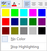 Text Highlight Color drop-down menu