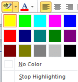 Text Highlight Color drop-down menu
