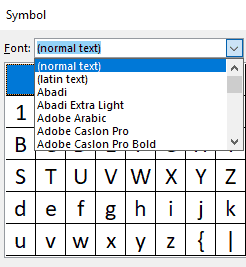 Insert symbols by choosing a specific font