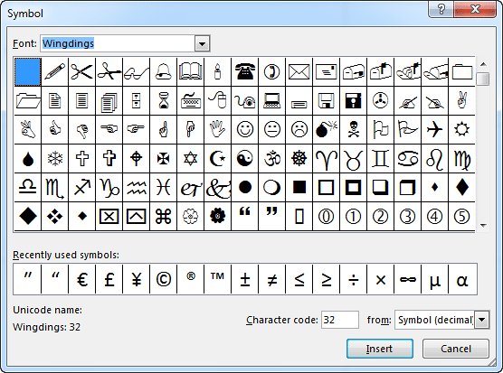 Choose to insert characters from a dingbat font - Indezine Choose to insert characters from a dingbat font