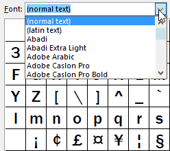 Insert symbols by choosing a specific font