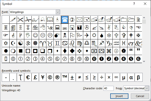 Choose to insert characters from a dingbat font - Indezine Choose to insert characters from a dingbat font