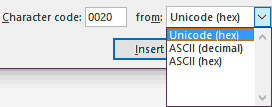 Encoding standards drop-down list