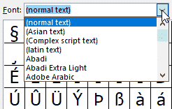 Insert symbols by choosing a specific font