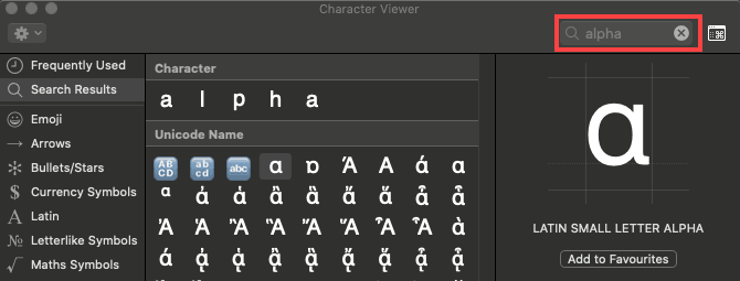 alpha symbol on mac