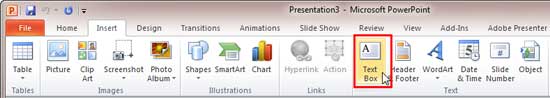 Inserting a Text Box in PowerPoint 2010 for Windows