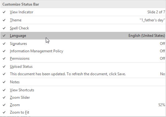 Language option selected