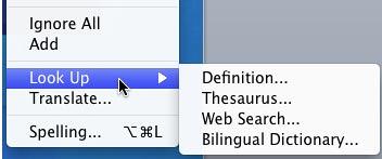 Look Up sub-menu - Indezine Look Up sub-menu