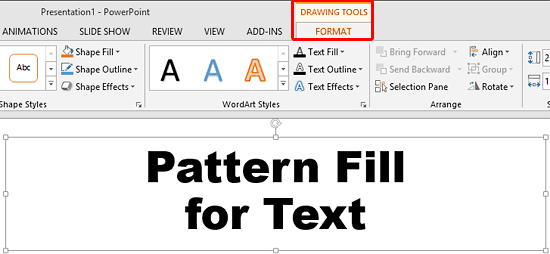 Drawing Tools Format tab of the Ribbon