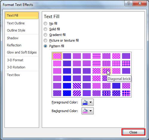 Various Pattern fill options selected for the text - Indezine Various Pattern fill options selected for the text