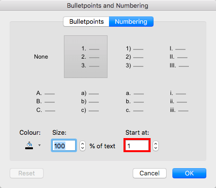 Bullets and Numbering dialog box