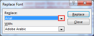 Replace Font dialog box - Indezine Replace Font dialog box