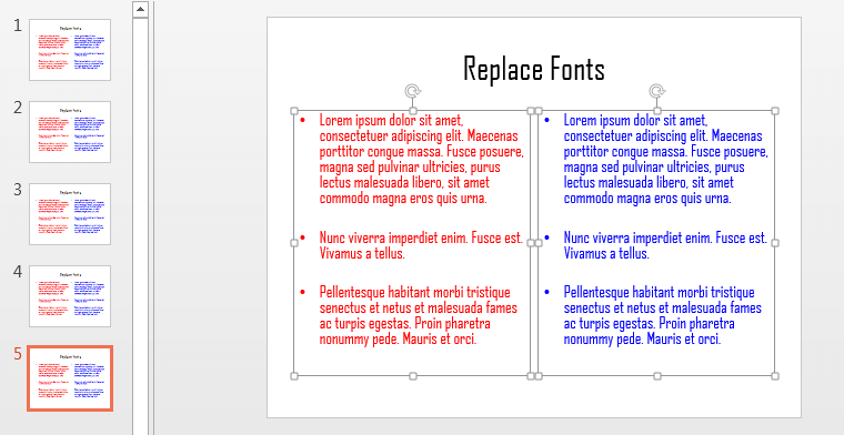Fonts in the presentation changed