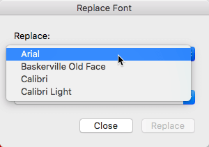 Font to be replaced selected