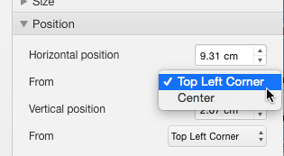 Options within the From drop-down list to decide the anchor point for the Text Box
